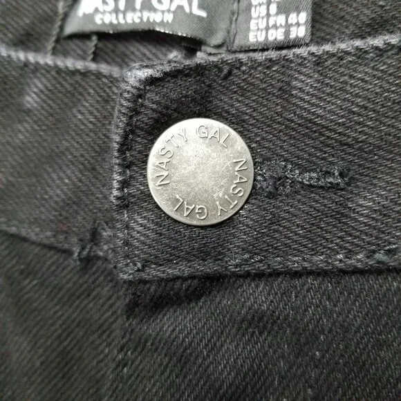 Nasty Gal Jeans Womens 8 Black Organic Cotton High Wide Leg Frayed Crop *Read* - Picture 5 of 16